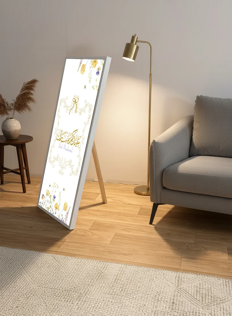 LOWHA Canvas Wall Art on Wooden Frame with White Floating Frame and Back Stand Featuring Eid Mubarak Design